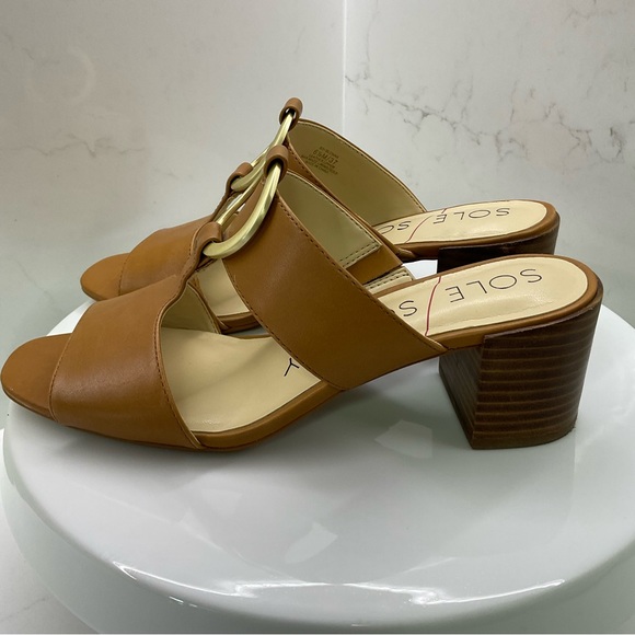 Soul Society Slonah Leather Block Heel Square Toe Slide Sandals Size 6.5 - Picture 2 of 9